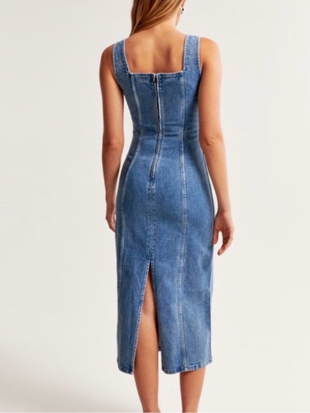 A&F Denim Square Neck Midi Dress TALL/LONG - Picture 2 of 3